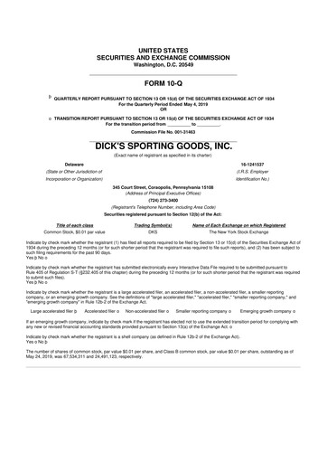 Thumbnail Dick's Sporting Goods
 10-Q Quarterly Report FY2019 