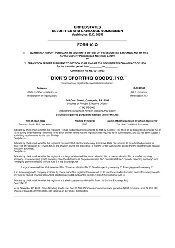 Thumbnail Dick's Sporting Goods
 10-Q Quarterly Report FY2019 