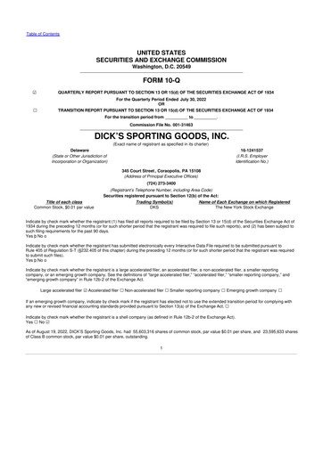 Thumbnail Dick's Sporting Goods
 10-Q Quarterly Report FY2022 