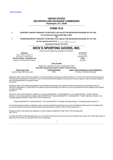 Miniature Dick's Sporting Goods
 10-Q Rapport trimestriel 2026 