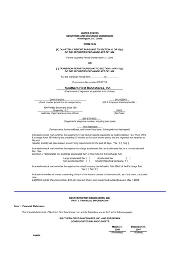 Thumbnail Southern First Bancshares 10-Q Quarterly Report FY 
