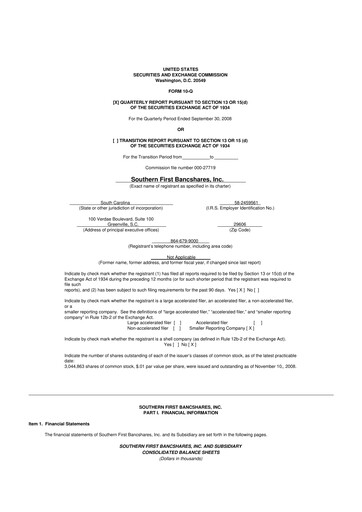 Thumbnail Southern First Bancshares 10-Q Quarterly Report FY 