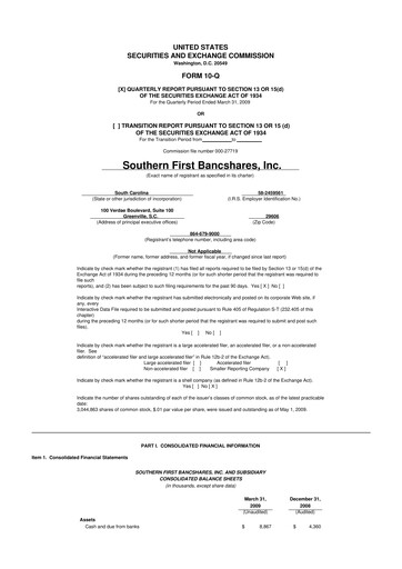 Thumbnail Southern First Bancshares 10-Q Quarterly Report FY 