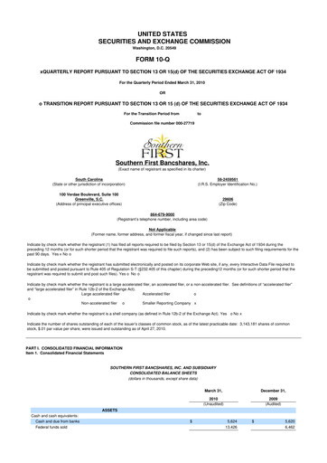 Thumbnail Southern First Bancshares 10-Q Quarterly Report FY 