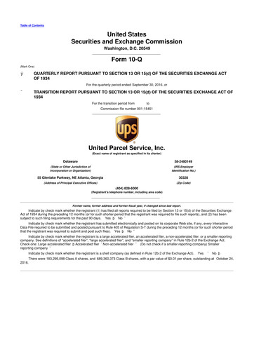 Thumbnail United Parcel Service 10-Q Quarterly Report FY2016 
