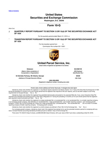 Thumbnail United Parcel Service 10-Q Quarterly Report FY2018 