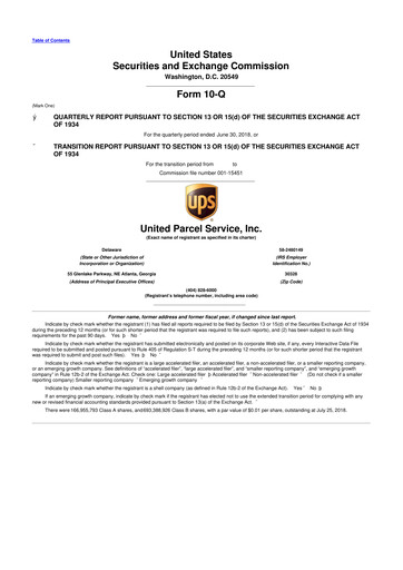 Thumbnail United Parcel Service 10-Q Quarterly Report FY2018 