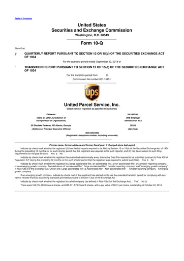 Thumbnail United Parcel Service 10-Q Quarterly Report FY2018 
