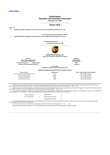 Thumbnail United Parcel Service 10-Q Quarterly Report FY2020 