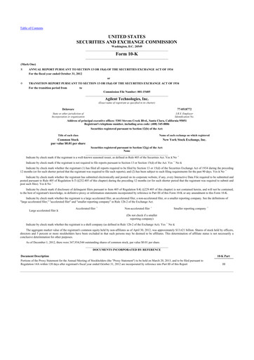 Thumbnail Agilent Technologies 10-K Annual Report 2012