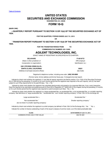 Thumbnail Agilent Technologies 10-Q Quarterly Report FY2013 