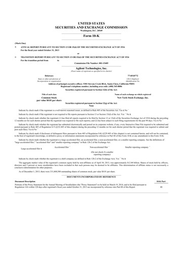 Thumbnail Agilent Technologies 10-K Annual Report 2013