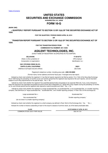 Thumbnail Agilent Technologies 10-Q Quarterly Report FY2015 