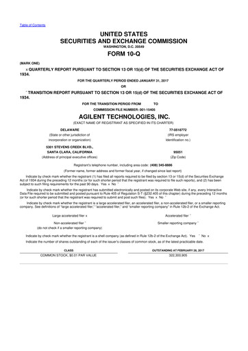 Thumbnail Agilent Technologies 10-Q Quarterly Report FY2017 