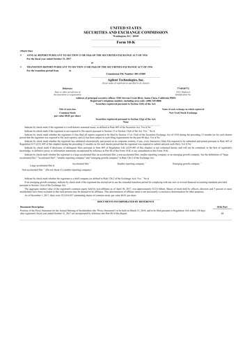 Thumbnail Agilent Technologies 10-K Annual Report 2017