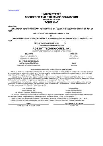 Thumbnail Agilent Technologies 10-Q Quarterly Report FY2018 