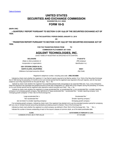 Thumbnail Agilent Technologies 10-Q Quarterly Report FY2019 