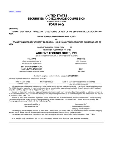 Thumbnail Agilent Technologies 10-Q Quarterly Report FY2019 