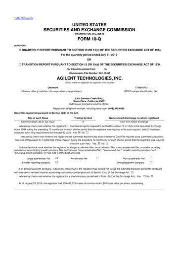 Thumbnail Agilent Technologies 10-Q Quarterly Report FY2019 