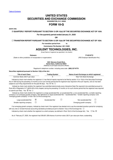 Thumbnail Agilent Technologies 10-Q Quarterly Report FY2020 