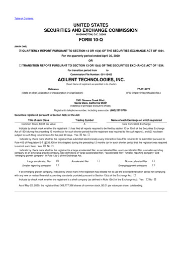 Thumbnail Agilent Technologies 10-Q Quarterly Report FY2020 