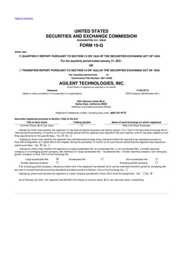 Thumbnail Agilent Technologies 10-Q Quarterly Report FY2020 