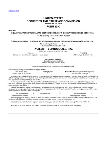 Thumbnail Agilent Technologies 10-Q Quarterly Report FY2021 