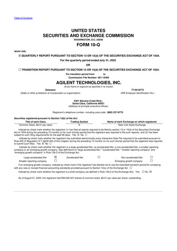 Thumbnail Agilent Technologies 10-Q Quarterly Report FY2025 