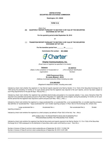 Thumbnail Charter Communications 10-Q Quarterly Report FY 