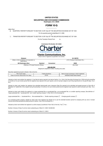 Thumbnail Charter Communications 10-Q Quarterly Report FY 