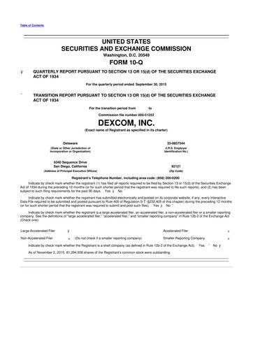 Thumbnail DexCom 10-Q Quarterly Report FY2015 