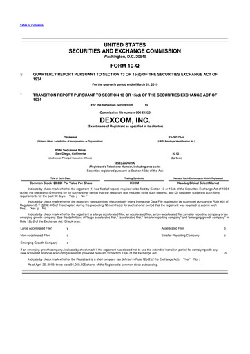Thumbnail DexCom 10-Q Quarterly Report FY2019 