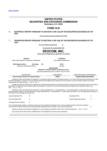Thumbnail DexCom 10-Q Quarterly Report FY2019 