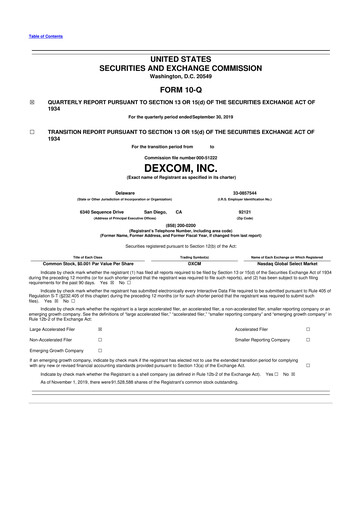 Thumbnail DexCom 10-Q Quarterly Report FY2019 