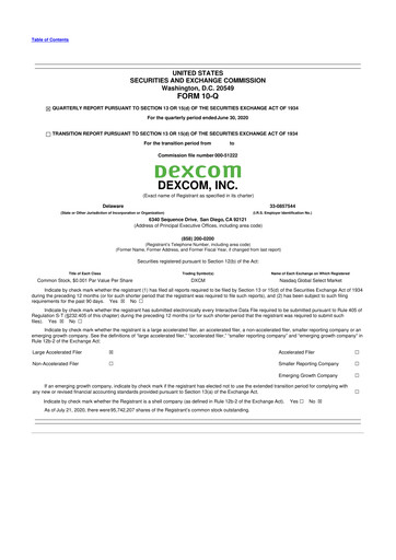 Thumbnail DexCom 10-Q Quarterly Report FY2020 