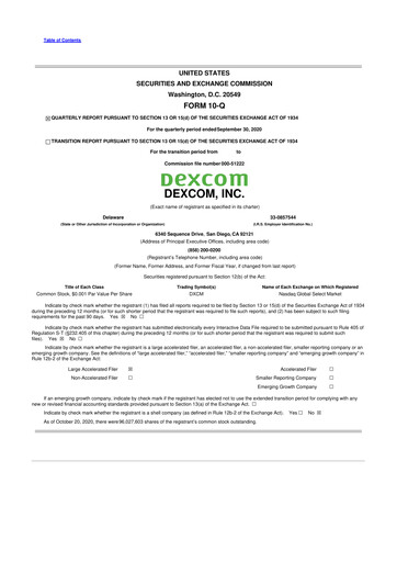 Thumbnail DexCom 10-Q Quarterly Report FY2020 