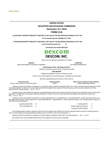 Thumbnail DexCom 10-Q Quarterly Report FY2021 