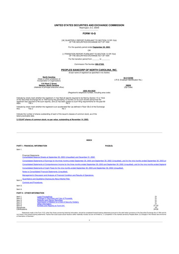 Thumbnail Peoples Bancorp of North Carolina 10-Q Quarterly Report FY 