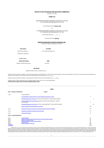 Thumbnail Peoples Bancorp of North Carolina 10-Q Quarterly Report FY 