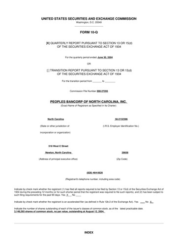 Thumbnail Peoples Bancorp of North Carolina 10-Q Quarterly Report FY 