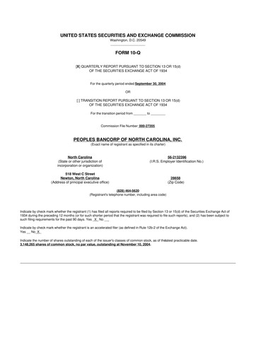 Thumbnail Peoples Bancorp of North Carolina 10-Q Quarterly Report FY 