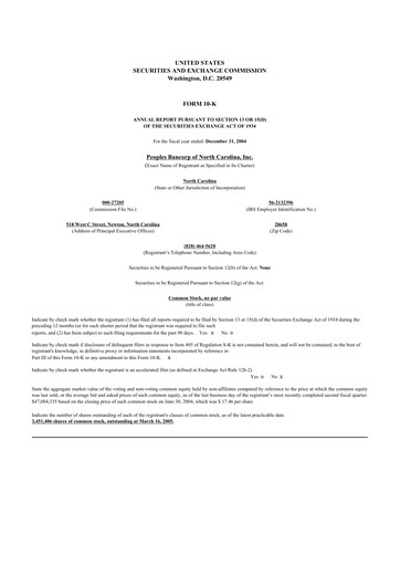 Thumbnail Peoples Bancorp of North Carolina 10-K Annual Report 