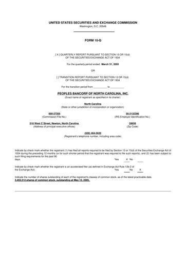Thumbnail Peoples Bancorp of North Carolina 10-Q Quarterly Report FY 