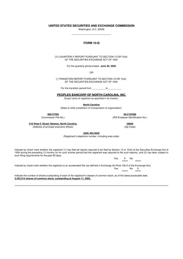 Thumbnail Peoples Bancorp of North Carolina 10-Q Quarterly Report FY 