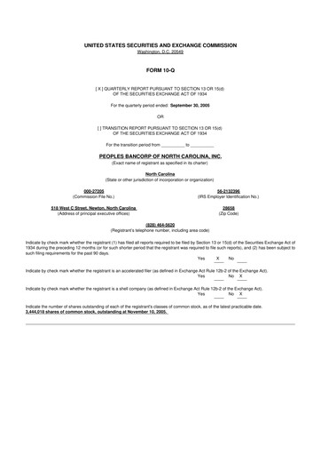 Thumbnail Peoples Bancorp of North Carolina 10-Q Quarterly Report FY 