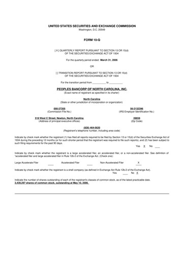 Thumbnail Peoples Bancorp of North Carolina 10-Q Quarterly Report FY 