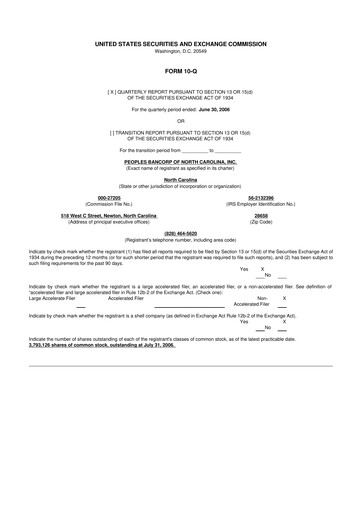 Thumbnail Peoples Bancorp of North Carolina 10-Q Quarterly Report FY 