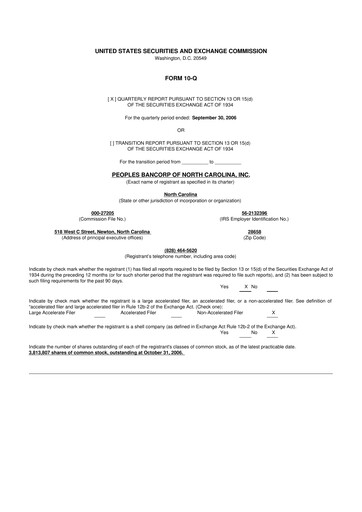 Thumbnail Peoples Bancorp of North Carolina 10-Q Quarterly Report FY 