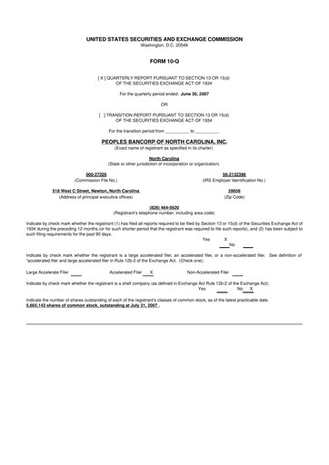 Thumbnail Peoples Bancorp of North Carolina 10-Q Quarterly Report FY 
