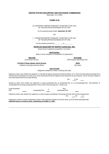 Thumbnail Peoples Bancorp of North Carolina 10-Q Quarterly Report FY 